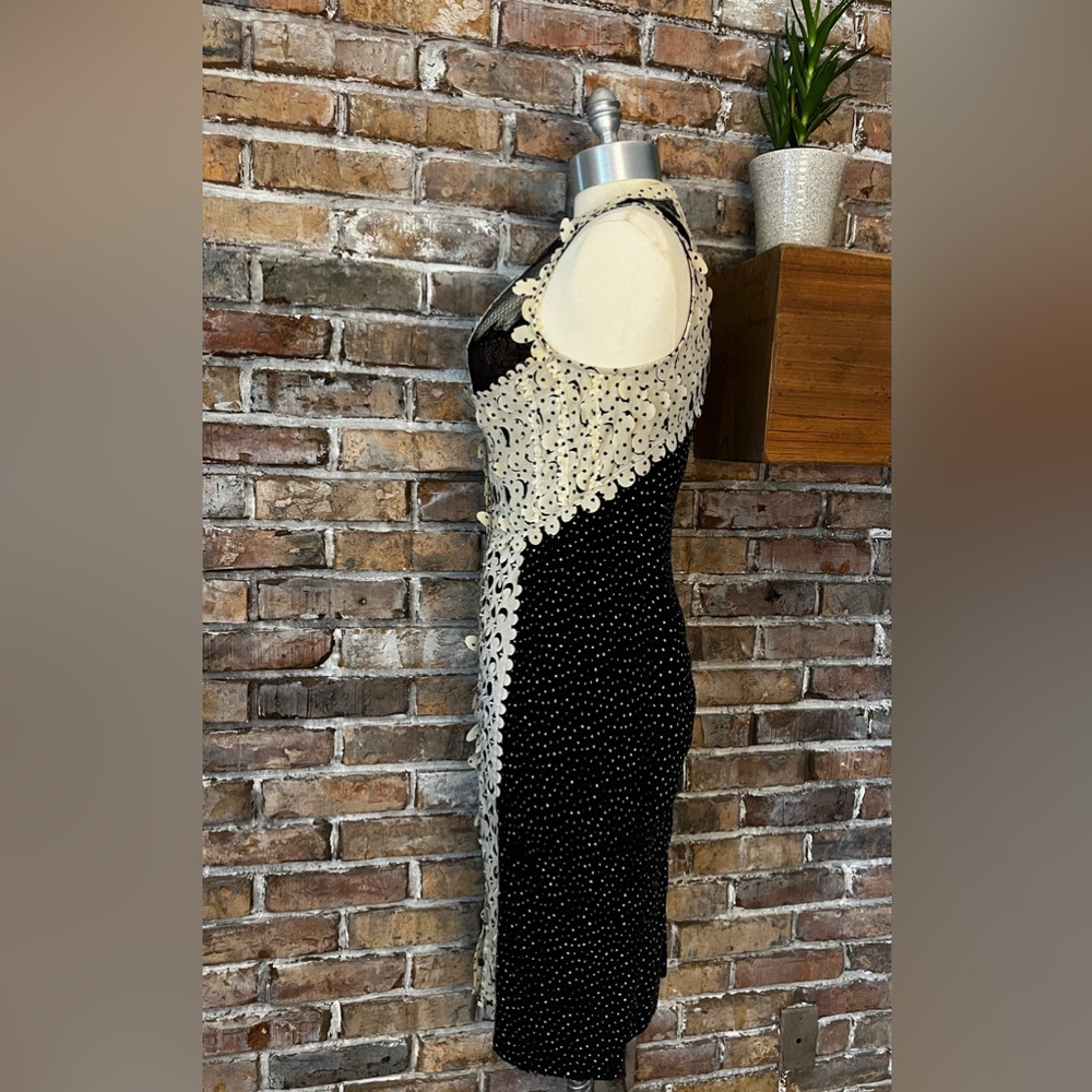 Anthropologie Beguile Byron Lars Laser Cut Midi Black Cream Sheath Dress ~ Sz 6 - Picture 9 of 16